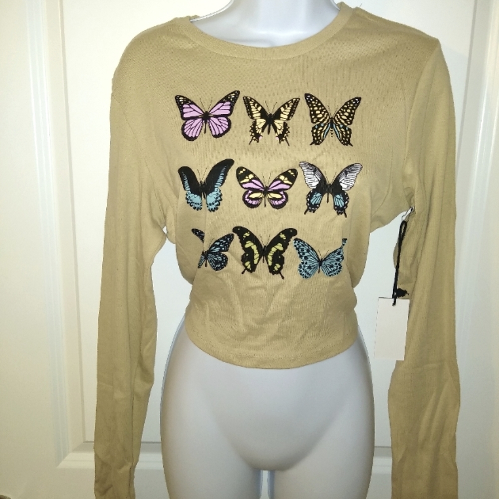 NEW Urban Nation Open Back w Ties Butterfly Shirt Top Lady's XL